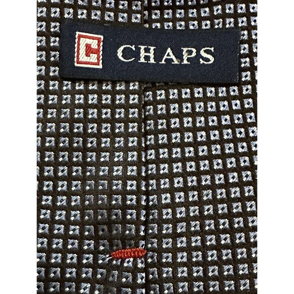 Chaps Tie Men's Classic Hand Made 100% Silk Dark Warm Gray Blue Preppy Classic - Picture 5 of 5